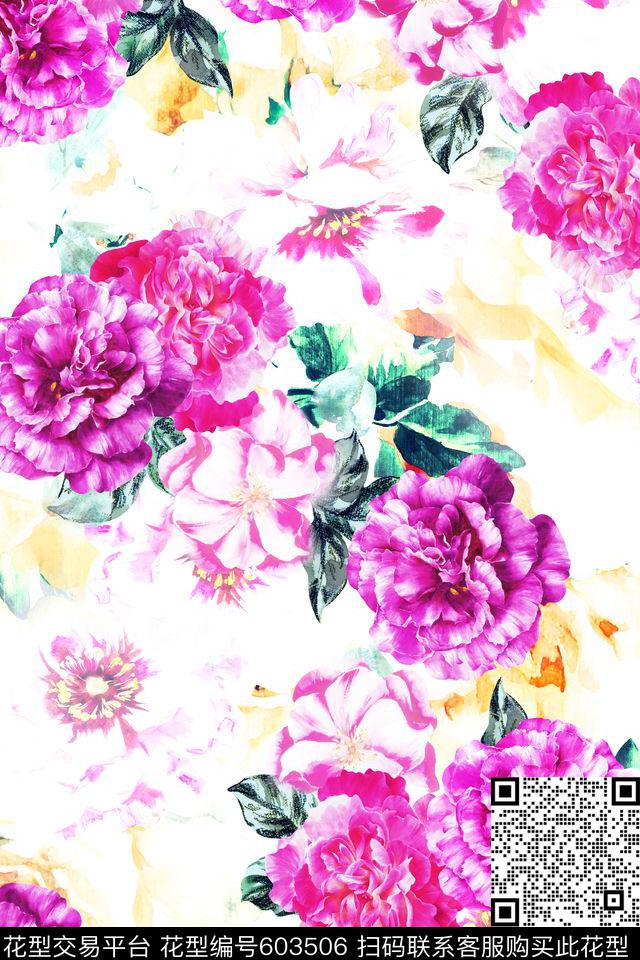 花卉传统印花花型下载（图片编号: 603506） - 瓦栏（Walan）