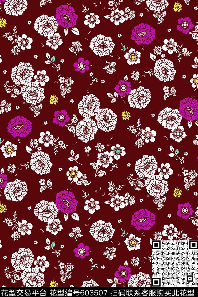 花卉传统印花花型下载（图片编号: 603507） - 瓦栏（Walan）