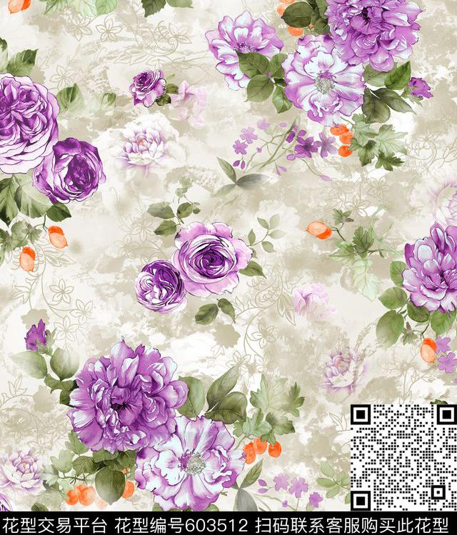 花卉传统印花花型下载（图片编号: 603512） - 瓦栏（Walan）