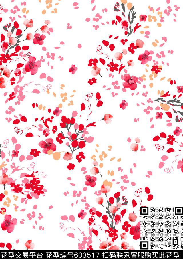 花卉传统印花花型下载（图片编号: 603517） - 瓦栏（Walan）