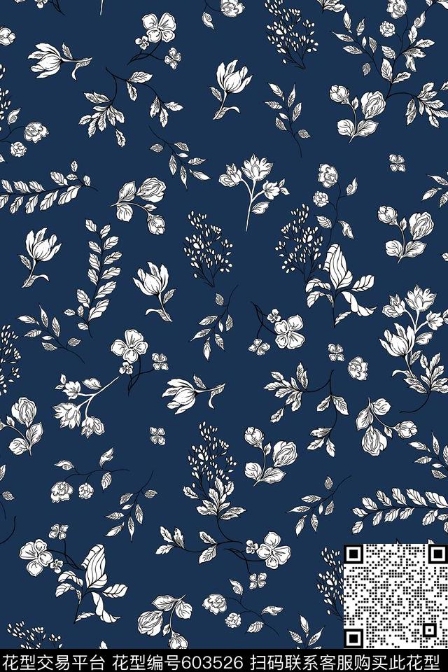 花卉传统印花花型下载（图片编号: 603526） - 瓦栏（Walan）