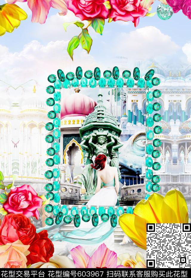 N-0181.jpg - 603967 - 时装。钻石镜子 城堡 花卉 - 数码印花花型 － 女装花型设计 － 瓦栏