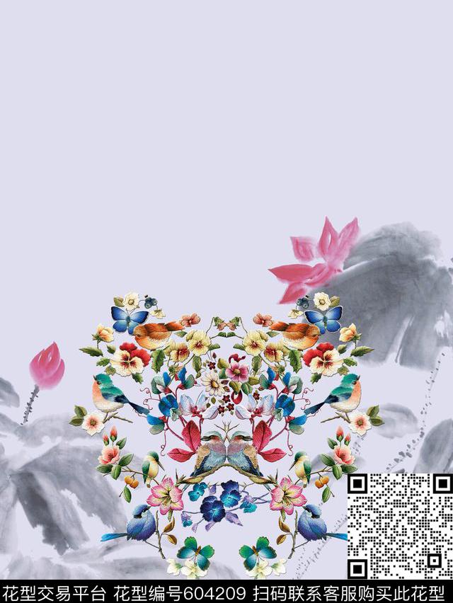 花鸟中国风花卉数码印花花型下载（图片编号: 604209） - 瓦栏（Walan）