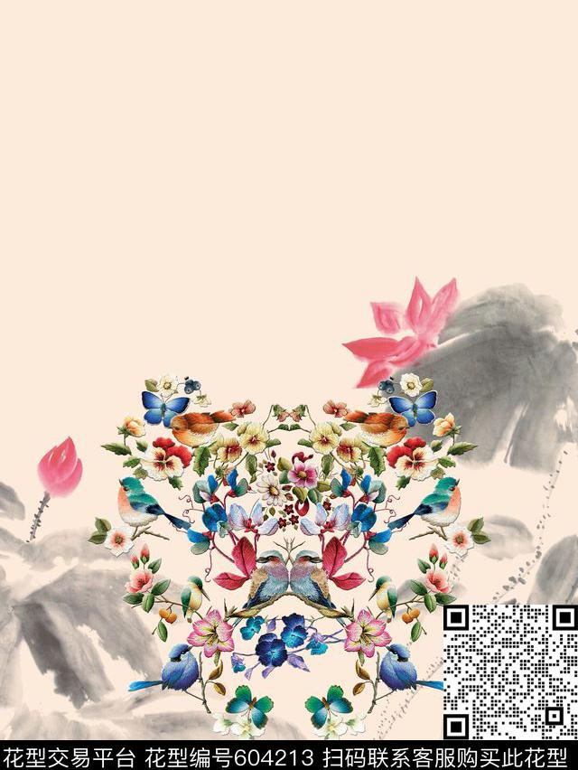 花鸟中国风花卉数码印花花型下载（图片编号: 604213） - 瓦栏（Walan）