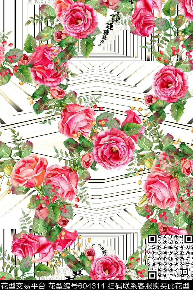 花朵花卉几何数码印花花型下载（图片编号: 604314） - 瓦栏（Walan）
