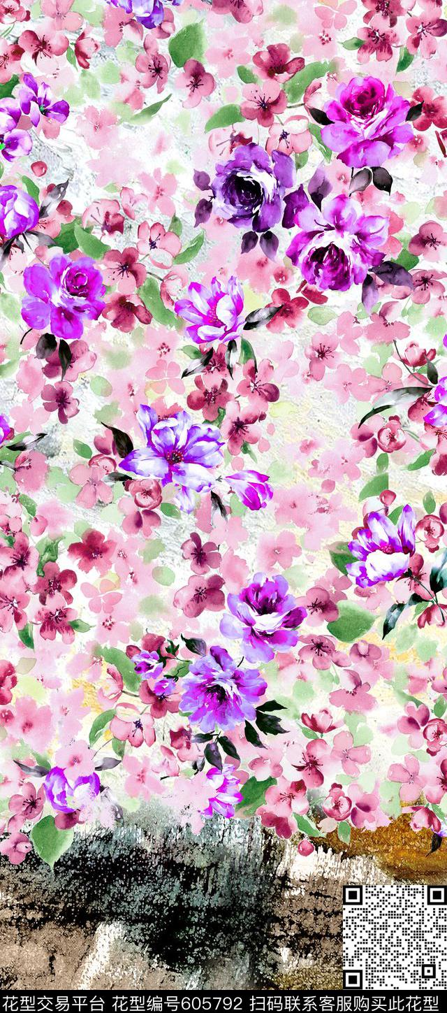 花卉数码印花花型下载（图片编号: 605792） - 瓦栏（Walan）