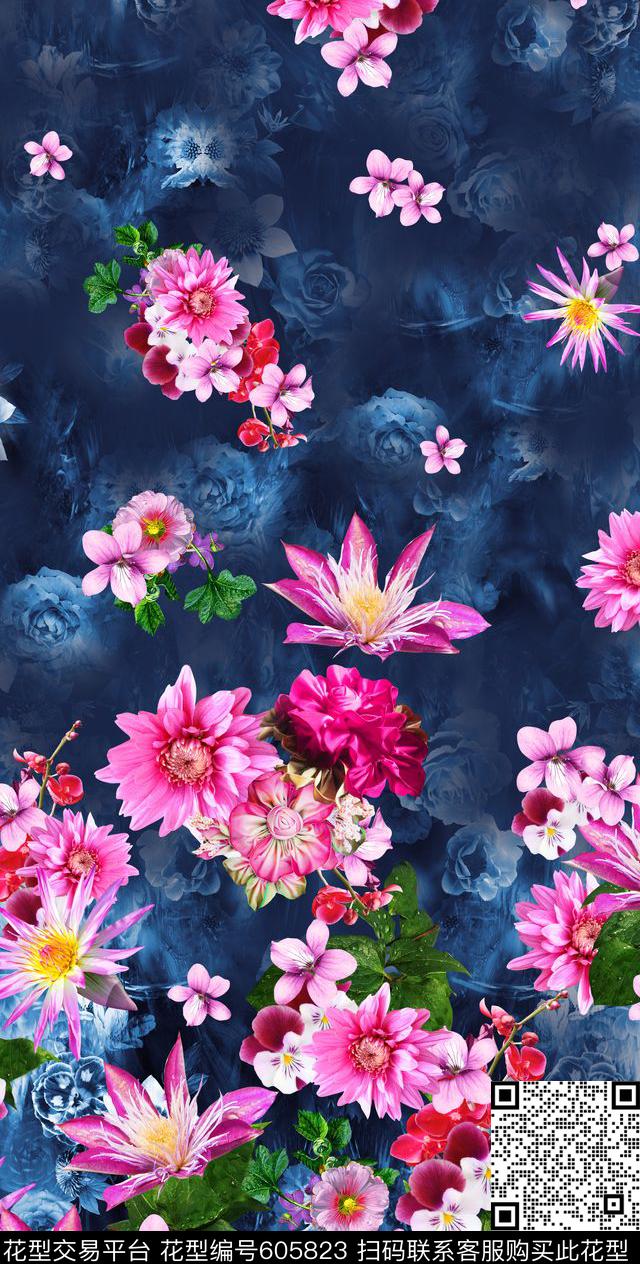 花卉数码印花花型下载（图片编号: 605823） - 瓦栏（Walan）