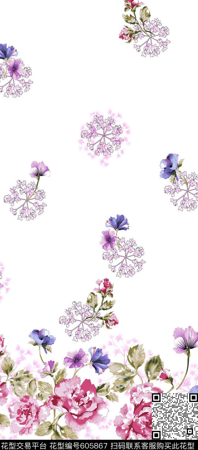 花卉数码印花花型下载（图片编号: 605867） - 瓦栏（Walan）