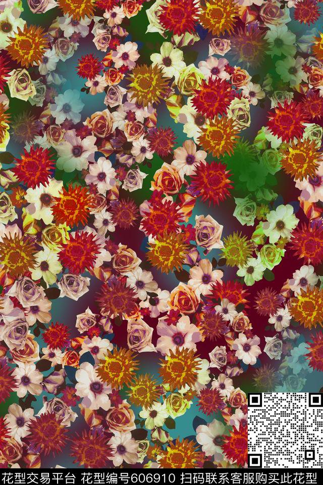 花卉数码印花花型下载（图片编号: 606910） - 瓦栏（Walan）