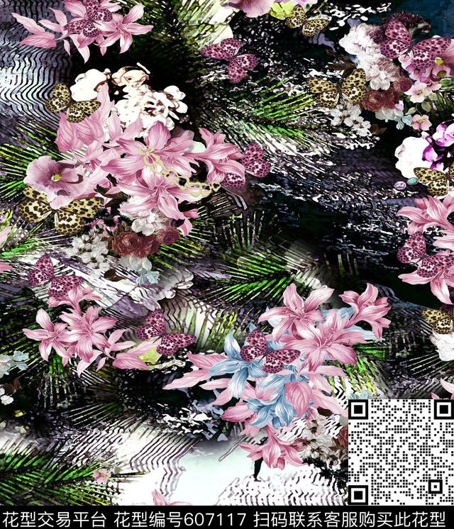 花卉数码印花花型下载（图片编号: 607117） - 瓦栏（Walan）