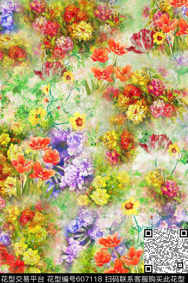 花卉数码印花花型下载（图片编号: 607118） - 瓦栏（Walan）