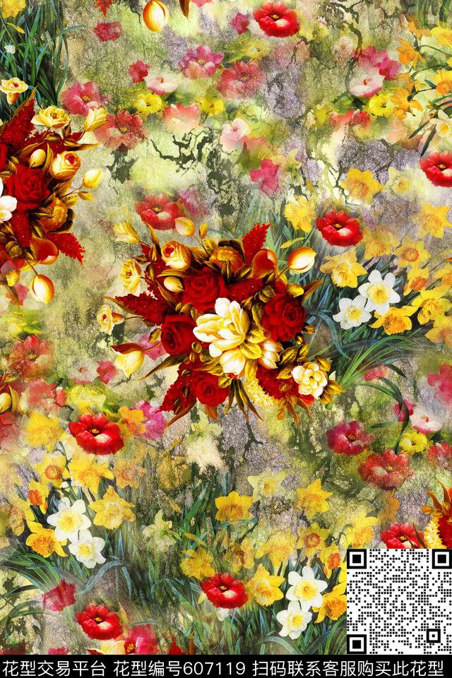 花卉数码印花花型下载（图片编号: 607119） - 瓦栏（Walan）