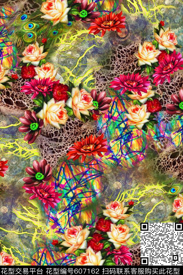 花卉数码印花花型下载（图片编号: 607162） - 瓦栏（Walan）