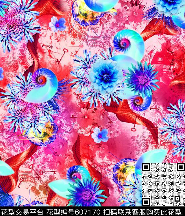 花卉数码印花花型下载（图片编号: 607170） - 瓦栏（Walan）