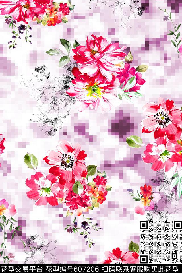 花卉数码印花花型下载（图片编号: 607206） - 瓦栏（Walan）