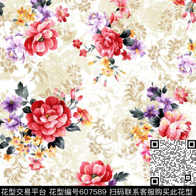 花卉数码印花花型下载（图片编号: 607589） - 瓦栏（Walan）