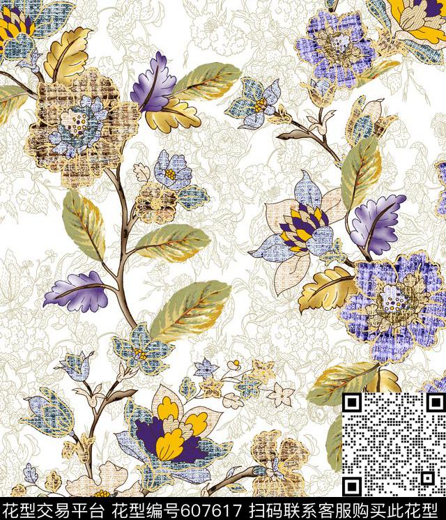 花卉迪拜花卉数码印花花型下载（图片编号: 607617） - 瓦栏（Walan）