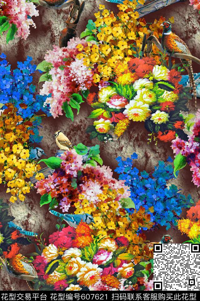 花卉数码印花花型下载（图片编号: 607621） - 瓦栏（Walan）