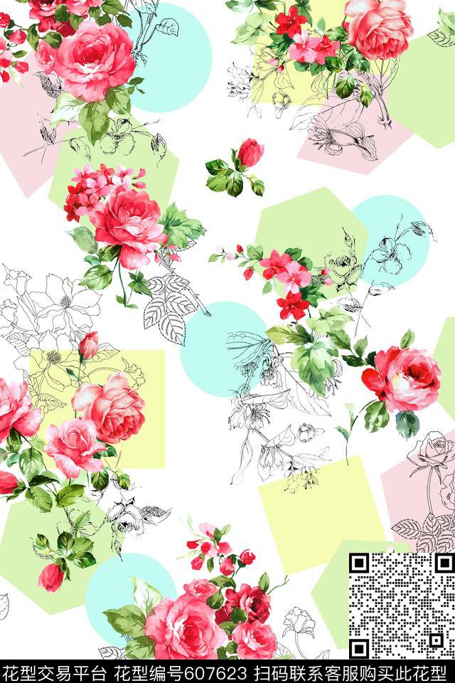 花卉数码印花花型下载（图片编号: 607623） - 瓦栏（Walan）