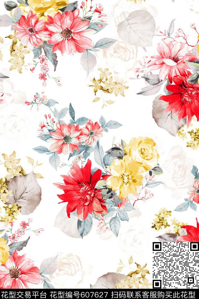 花卉数码印花花型下载（图片编号: 607627） - 瓦栏（Walan）