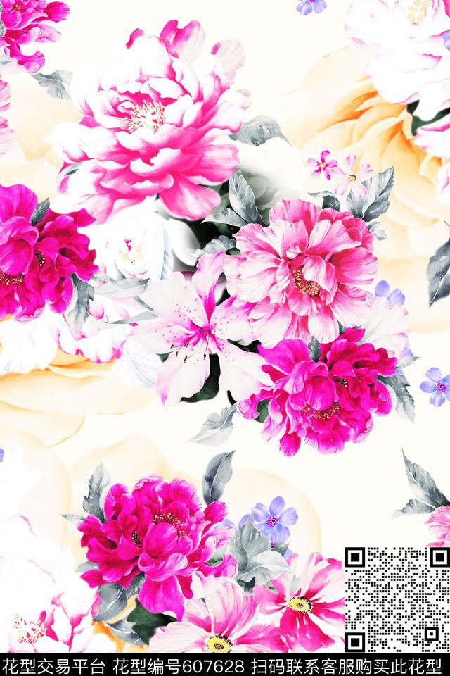 花卉数码印花花型下载（图片编号: 607628） - 瓦栏（Walan）