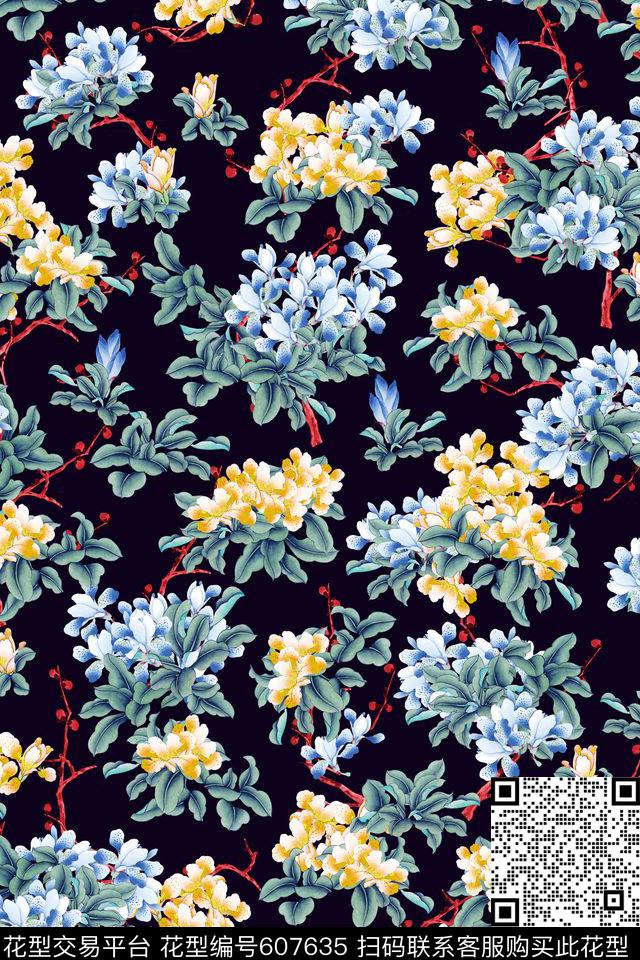花卉数码印花花型下载（图片编号: 607635） - 瓦栏（Walan）