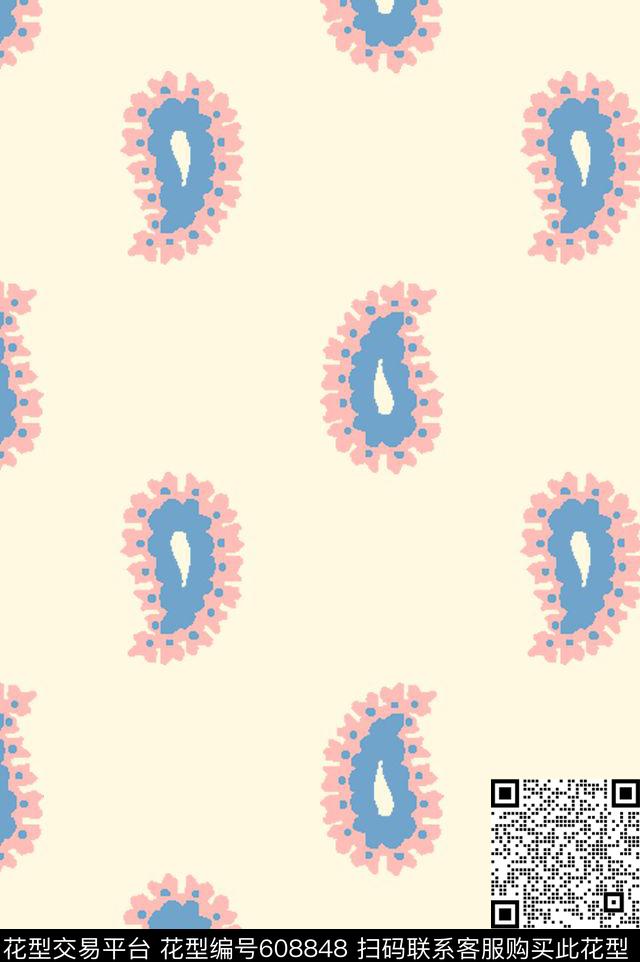 小花火腿花佩斯利传统印花花型下载（图片编号: 608848） - 瓦栏（Walan）