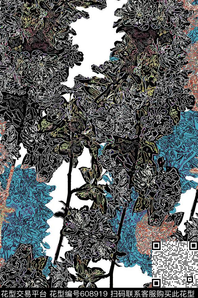 时尚线条写意传统印花花型下载（图片编号: 608919） - 瓦栏（Walan）