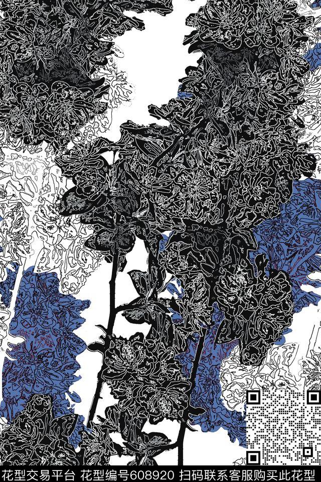 时尚线条写意传统印花花型下载（图片编号: 608920） - 瓦栏（Walan）