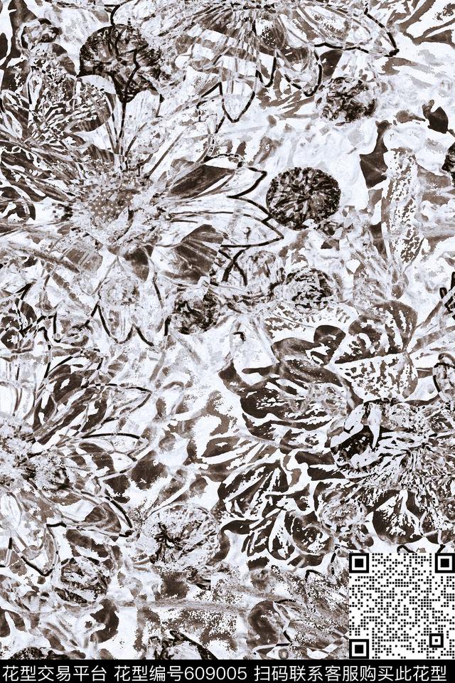 花卉乱花线条传统印花花型下载（图片编号: 609005） - 瓦栏（Walan）