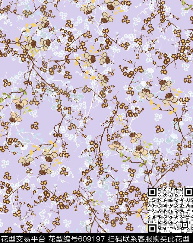 女装花型手绘小花花卉数码印花花型下载（图片编号: 609197） - 瓦栏（Walan）
