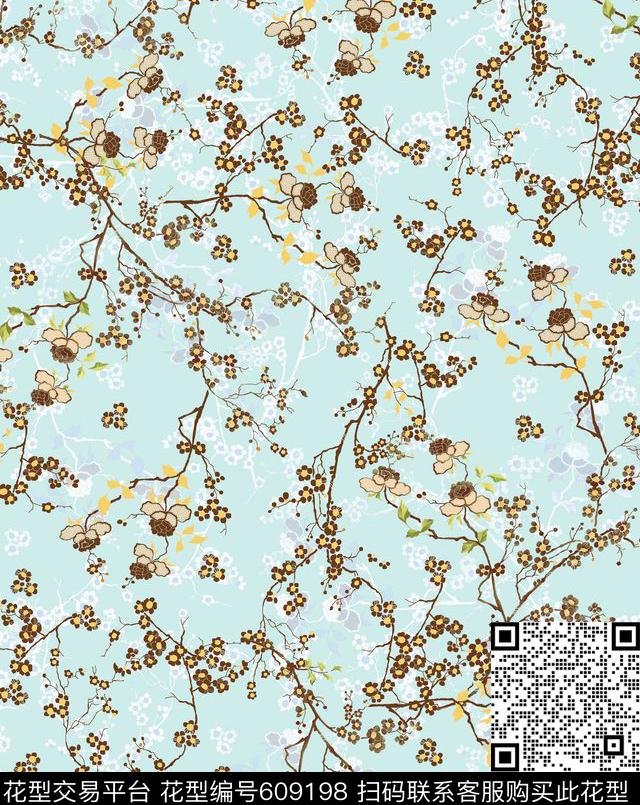 女装花型手绘小花花卉数码印花花型下载（图片编号: 609198） - 瓦栏（Walan）