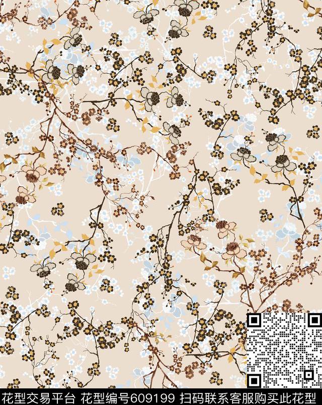 女装花型手绘小花花卉数码印花花型下载（图片编号: 609199） - 瓦栏（Walan）