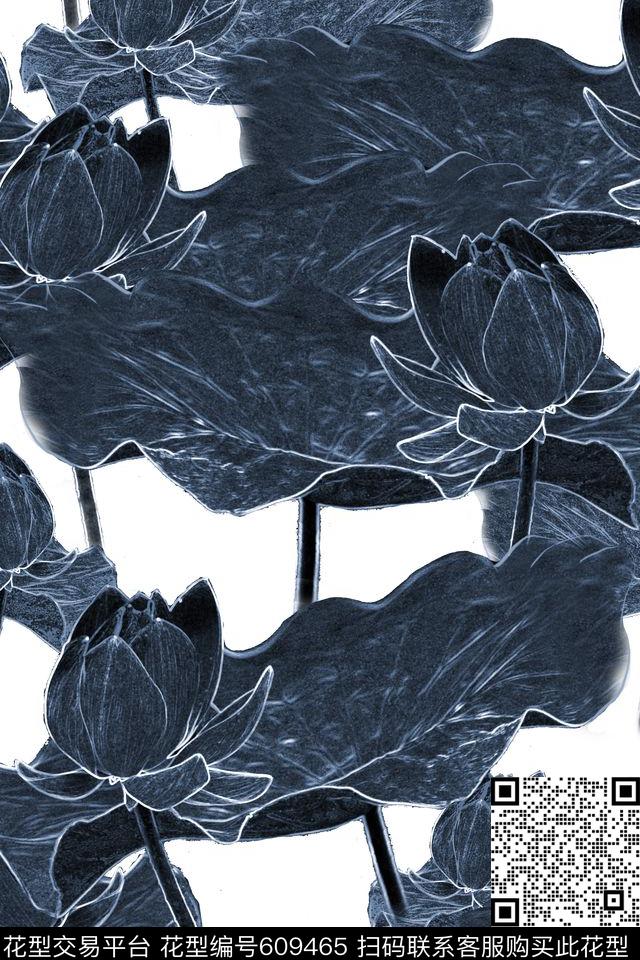 花卉潮流时尚荷花传统印花花型下载（图片编号: 609465） - 瓦栏（Walan）