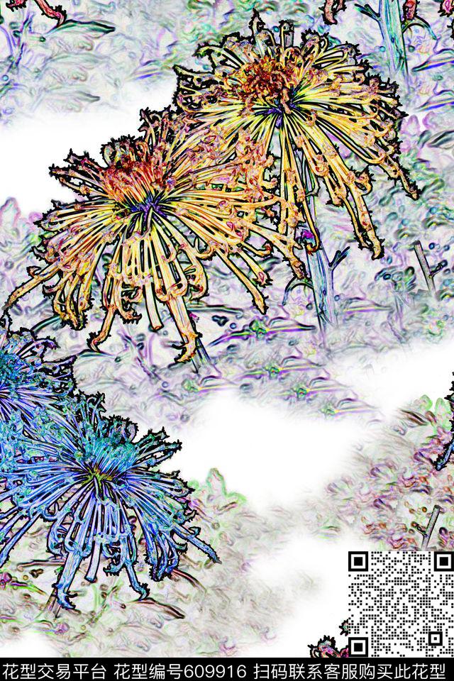 写意。潮流时尚花卉数码印花花型下载（图片编号: 609916） - 瓦栏（Walan）