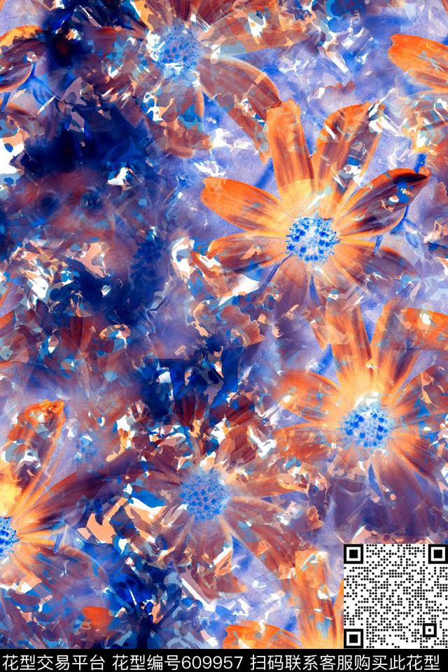 花卉组合热带花卉时尚男装数码印花花型下载（图片编号: 609957） - 瓦栏（Walan）
