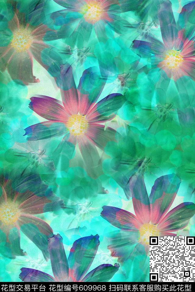 花卉热带花卉时尚流行女装数码印花花型下载（图片编号: 609968） - 瓦栏（Walan）