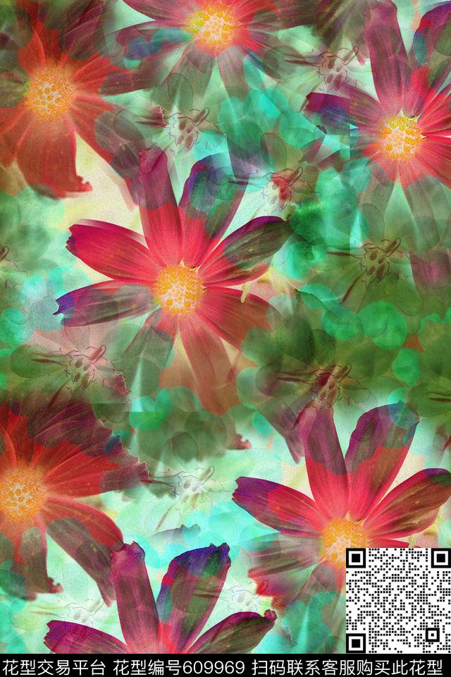 花卉热带花卉时尚流行女装数码印花花型下载（图片编号: 609969） - 瓦栏（Walan）