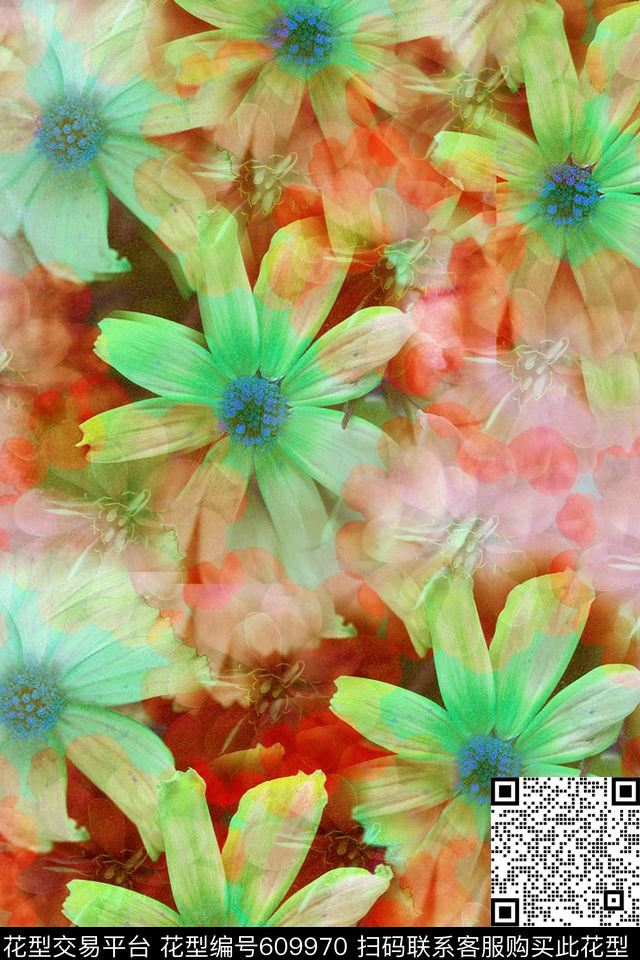 花卉热带花卉时尚流行女装数码印花花型下载（图片编号: 609970） - 瓦栏（Walan）