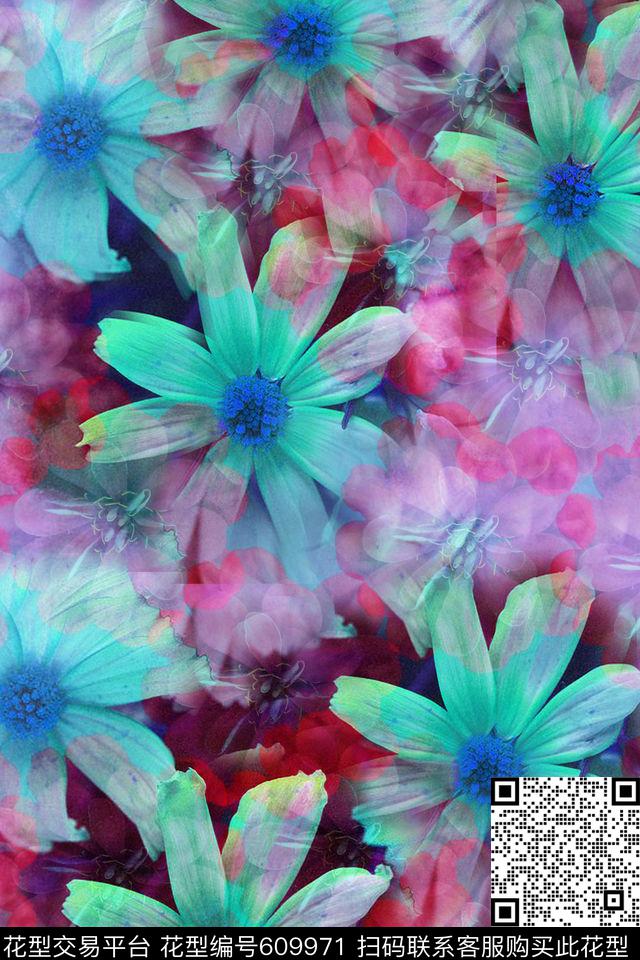 花卉热带花卉时尚流行女装数码印花花型下载（图片编号: 609971） - 瓦栏（Walan）