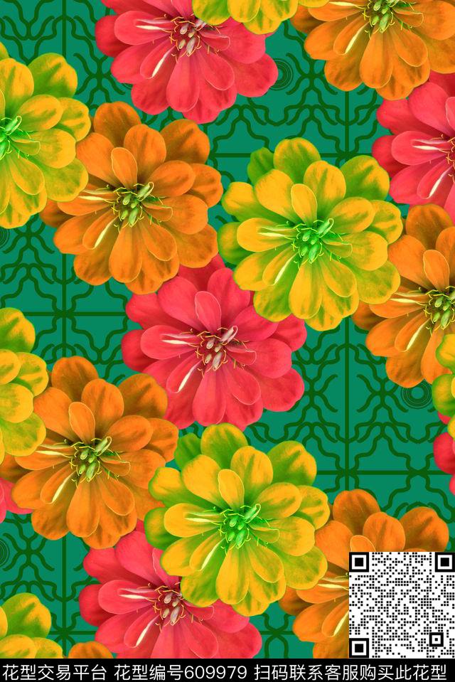 裙子时尚流行女装大花数码印花花型下载（图片编号: 609979） - 瓦栏（Walan）