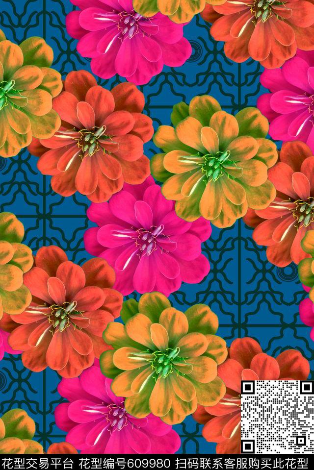 裙子时尚流行女装大花数码印花花型下载（图片编号: 609980） - 瓦栏（Walan）