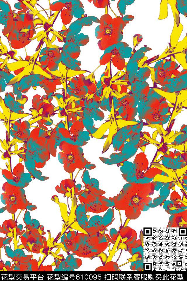 五彩颜色花卉休闲传统印花花型下载（图片编号: 610095） - 瓦栏（Walan）