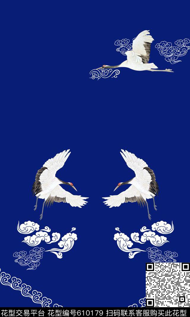 仙鹤祥云中国风数码印花花型下载（图片编号: 610179） - 瓦栏（Walan）