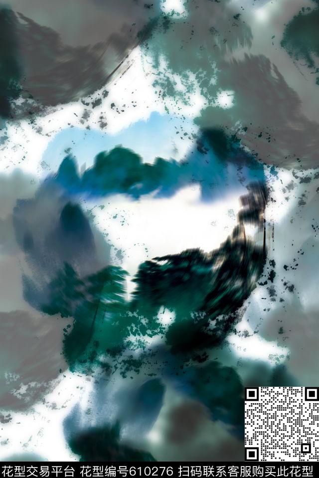 中国风水墨晕染数码印花花型下载（图片编号: 610276） - 瓦栏（Walan）