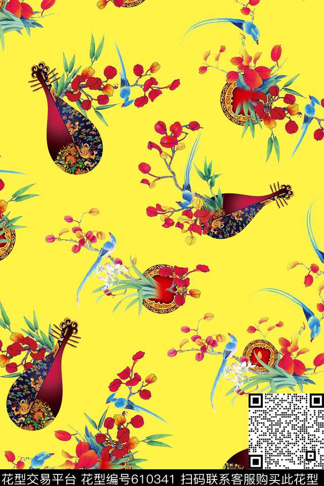 瓷器花卉青花瓷数码印花花型下载（图片编号: 610341） - 瓦栏（Walan）