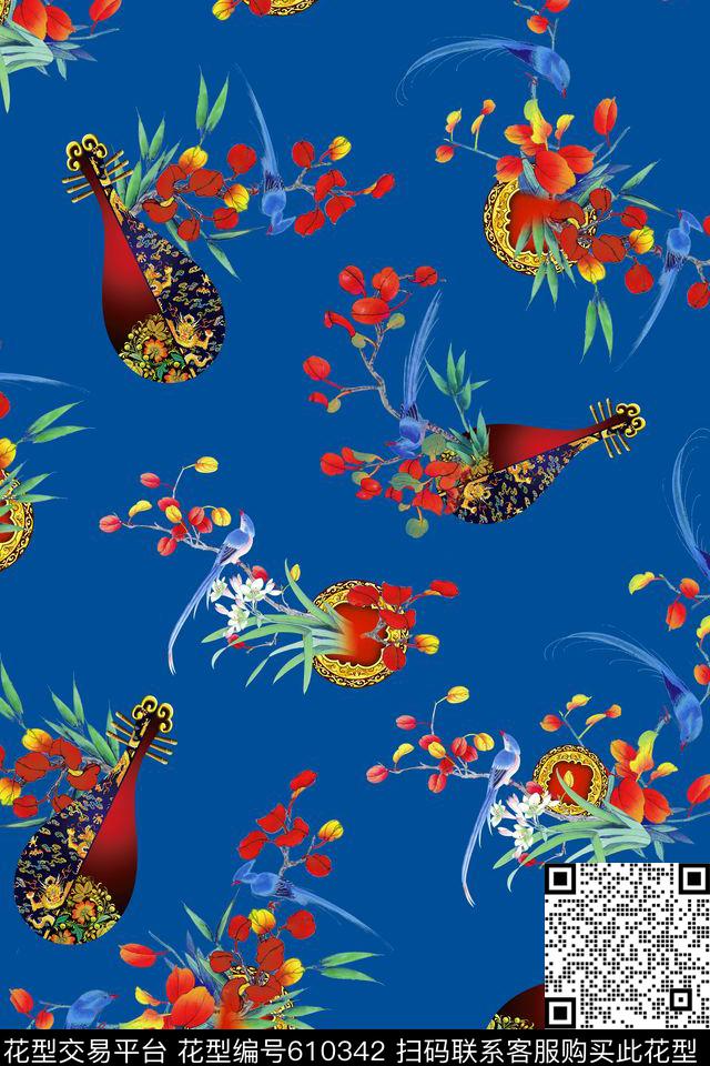 瓷器花卉青花瓷数码印花花型下载（图片编号: 610342） - 瓦栏（Walan）