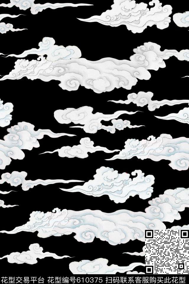 清爽纹理祥云数码印花花型下载（图片编号: 610375） - 瓦栏（Walan）