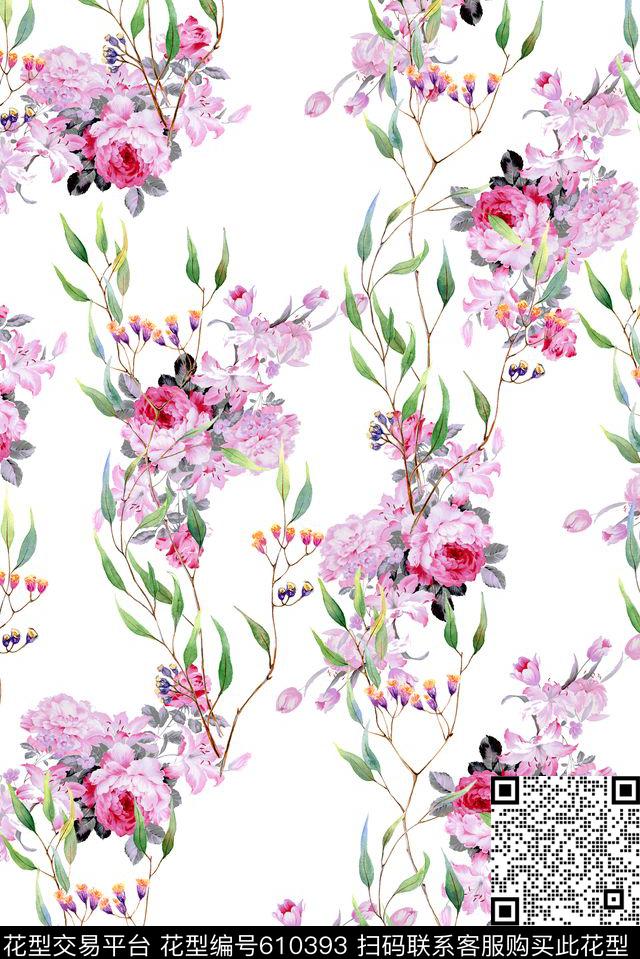 手绘树枝绿叶数码印花花型下载（图片编号: 610393） - 瓦栏（Walan）