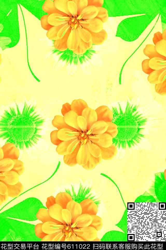 热带花卉时尚流行女装大花数码印花花型下载（图片编号: 611022） - 瓦栏（Walan）